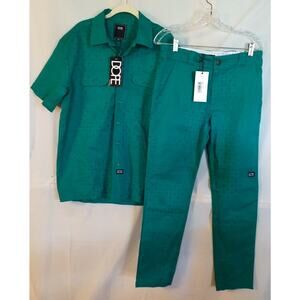 NWT DOPE Blood Sweat & Tears Work Shirt & Pant Set Emerald Green Size M